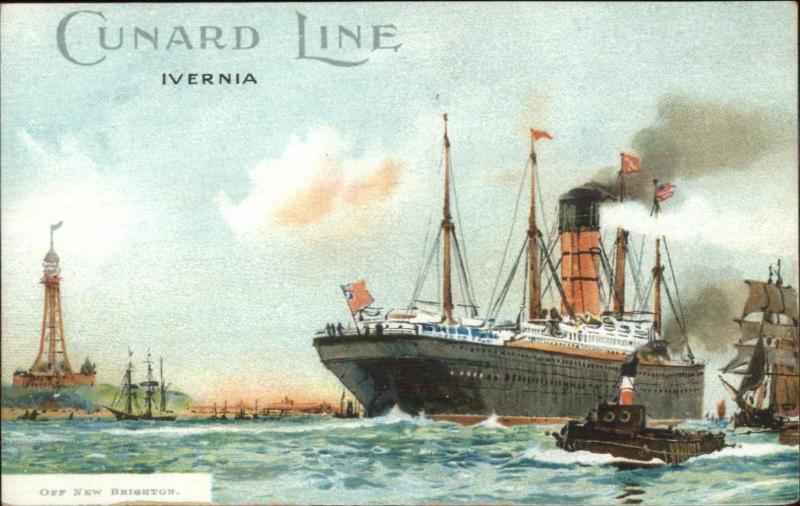 Cunard Line Steamship Ivernia Off New Brighton c1905 Postcard