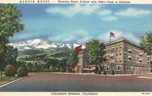 Vintage Postcard Acacia Hotel Showing Platte Ave. Colorado Springs Colorado CO