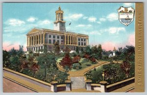 NASHVILLE TENNESSEE STATE CAPITOL BUILDING GOLD EMBOSSED COAT OF ARMS POSTCARD