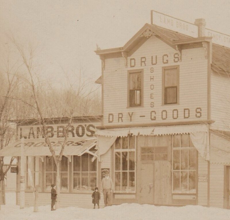 Wayzata MINNESOTA RPPC c1910 GENERAL STORE Lamb Brothers LAKE MINNETONKA SNOW!!