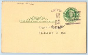 DPO Fried North Dakota Postcard Edgar M Griffin Williston ND 1942 Vintage Posted