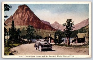 Montana~Glacier Natl Park~Medicine Chalets~Mt Rockwell~Automobile~1931 Postcard
