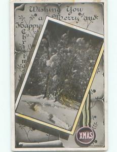 Tape On Edge circa 1910 rppc CHRISTMAS - PATH THROUGH DEEP SNOW o2690
