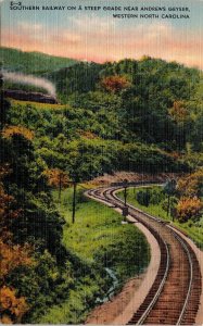 Southern Railway Steep Grade Andrews Geyser Western NC Linen Postcard VTG UNP 