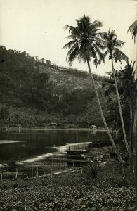 indonesia, SUMATRA BRASTAGI, Mountain Lake, Palm Trees (1910s) RPPC Postcard