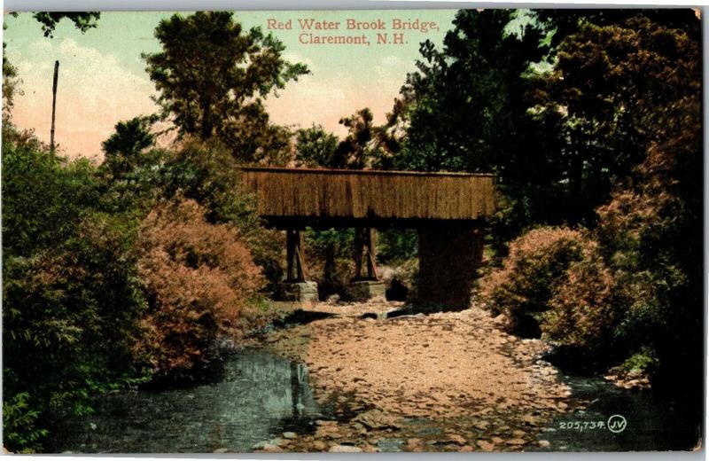 Red Water Brook Bridge, Claremont New Hampshire Vintage Postcard O02 