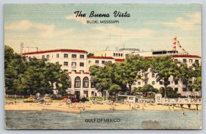 Biloxi Mississippi~Buena Vista Resort Hotel~Gulf Beach Scene~Linen 1948 Postcard
