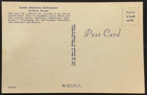 Postcard Unused Sahrs Fountain Restaurant Portland OR LB