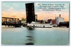 Green Bay Wisconsin WI Postcard Walnut St. Bridge Largest Bascule Bridge c1910's