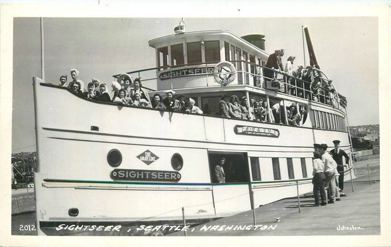 Postcard RPPC Washington Seattle Sightseer boat Johnston 23-9450