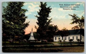 Soldiers and Sailors Monument  Freeport   Maine    Postcard  1932