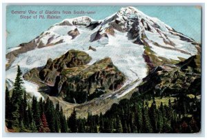 1910 General View Glaciers Southwest Slope Mountain Cliff Mount Rainier Postcard 