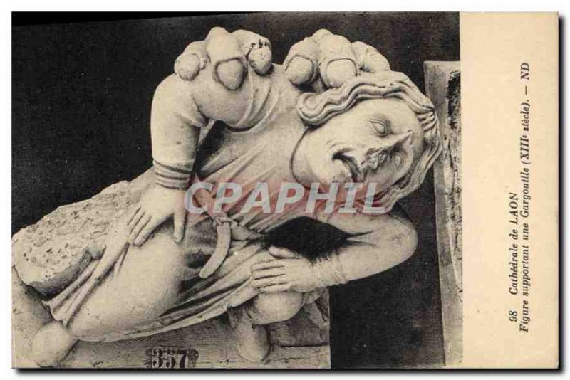 Modern Postcard Cathedral of Laon Figure supporting a Gargoyle