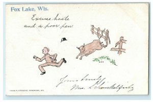 1905 Fox Lake Wisconsin WI Menomonie Funny R.P.O. Horicon & Portage Postcard