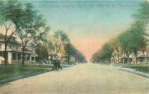 Topeka Kansas Looking South on Topeka Av From 9th St,  Old Car, Houses Postcard