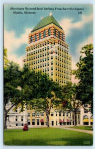 MOBILE, Alabama AL ~ Bienville Square MERCHANTS NATIONAL BANK c1940s Postcard