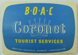 1940's-50's B.O.A.C Coronet Tourist Services Luggage Label Original E18