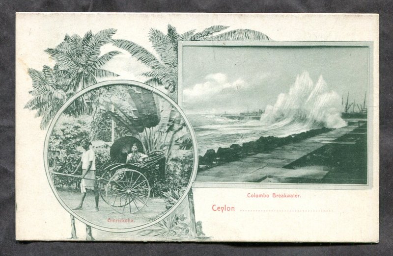 dc351 - COLOMBO Ceylon Sri Lanka c1905-08 Ricksha & Breakwater