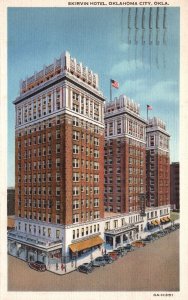 Vintage Postcard 1941 Skirvin Hotel Buildings U.S. Flags Oklahoma City O.K.