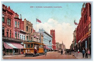 Sacramento California Postcard K Street Streetcar Exterior Building 1910 Vintage