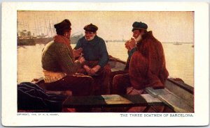 VINTAGE POSTCARD THE THREE BOATMEN OF BARCELONA ART PAINTING 1904