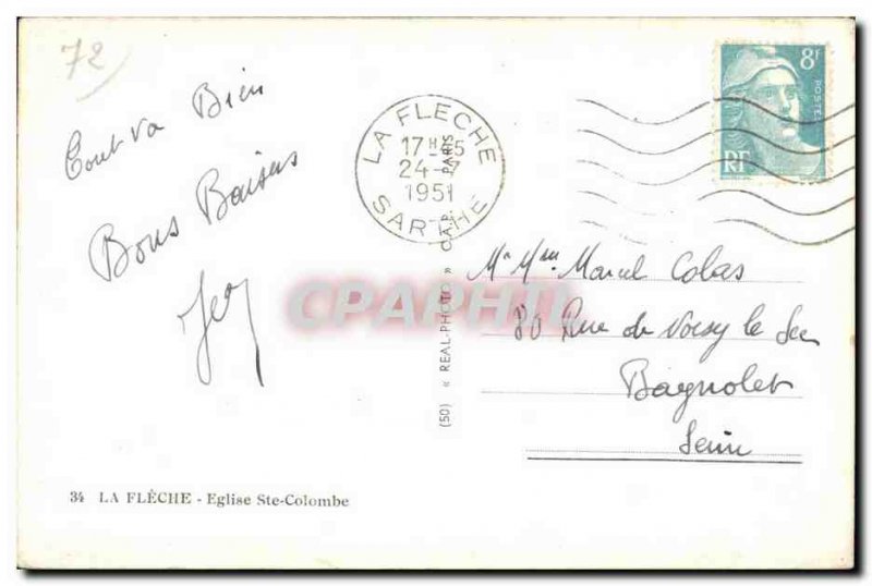 Old Postcard La Fleche Church Ste Colombe