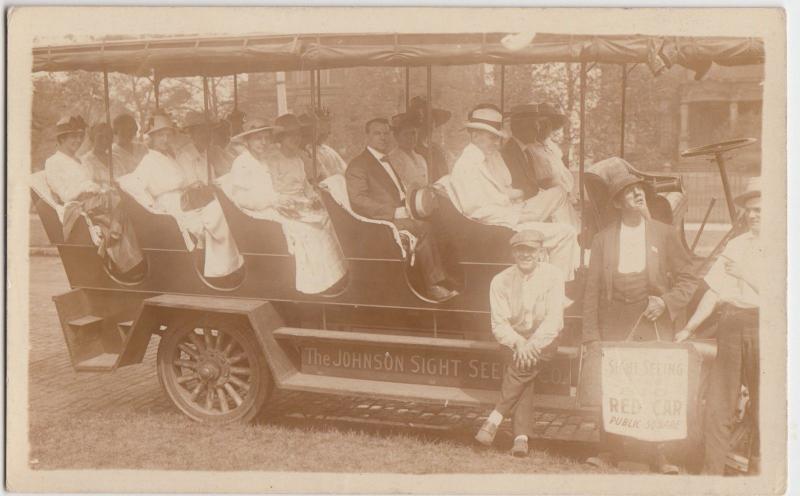 Ohio Real Photo RPPC Postcard c1910 CLEVELAND Public Square SIGHT SEEING BUS