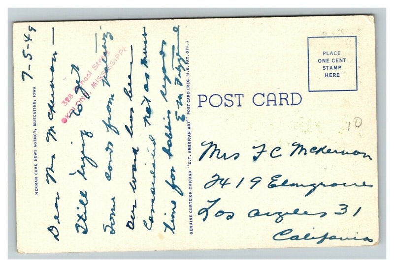 Vintage 1940's Postcard First Methodist Episcopal Church Muscatine Iowa