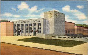 Los Alamos NM-New Mexico, U.S. Post Office Building, Clock, Linen Postcard 