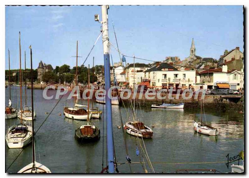 Modern Postcard Pornic Brittany L Atl port to the castle background