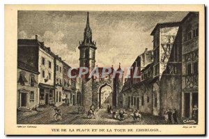 Old Postcard Auxerre view of the square and the Clock Tower