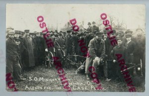 Fostoria OHIO RPPC c1910 ADVERTISING Plowing J.I. CASE PLOW CO. Man Pulling Plow