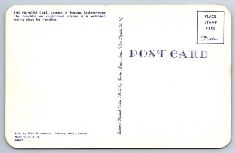 Princess Cafe, Estevan Saskatchewan Canada, Vintage Chrome Postcard