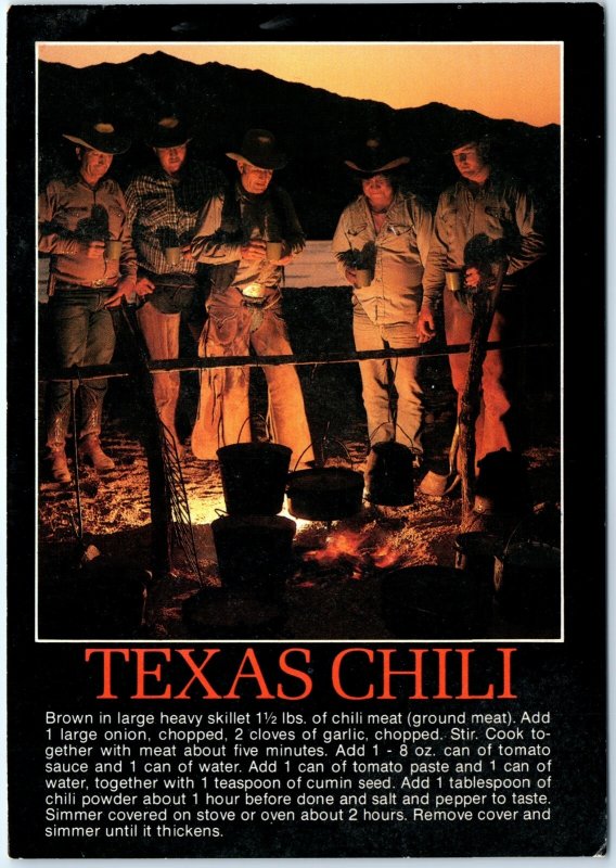 c1980s Texas Chili Recipe Cowboys Camp Fire Lg PC Fellowship Ranch Cowhand M34