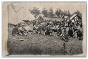 c1910's US Army Camp Tent Meal Time RPPC Photo Unposted Antique Postcard