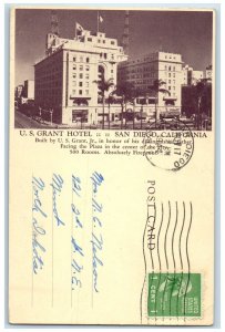 1944 US Grant Hotel Plaza Center Exterior Building San Diego California Postcard