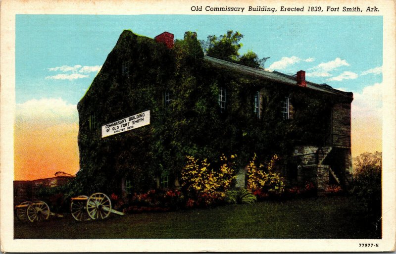 Vtg 1950 Old Commissary Building Fort Smith Arkansas AR Linen Postcard