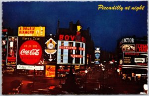 Piccadilly At Night Coca-Cola Wrickley's Stores Shops London England Postcard