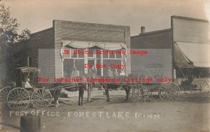 MN, Forest Lake, Minnesota, RPPC, Post Office Building & Mail Delivery Men, 1911