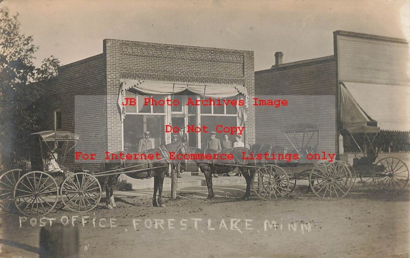 MN, Forest Lake, Minnesota, RPPC, Post Office Building & Mail Delivery Men, 1911