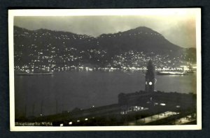 #743a RPPC Hong Kong by Night 1934 to New Jersey U.S.A. Back stamp 8 cents