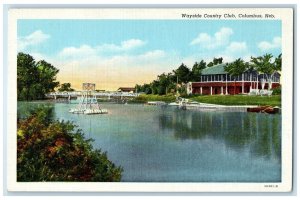 1945 Wayside Country Club Bridge Exterior Lake River Columbus Nebraska Postcard