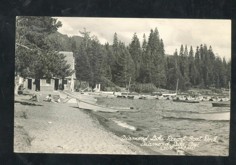 RPPC DIAMOND LAKE OREGON DIAMOND LAKE RESORT BOATS REAL PHOTO POSTCARD