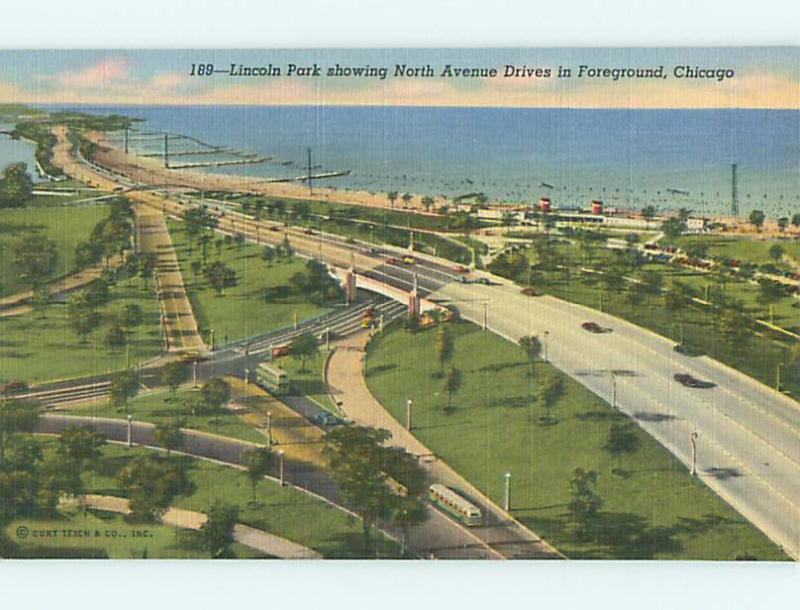 Unused Linen LINCOLN PARK SCENE Chicago Illinois IL r8382