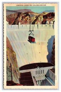 Box Car Lowering Boulder Hoover Dam Boulder City Nevada NV UNP Linen Postard V4