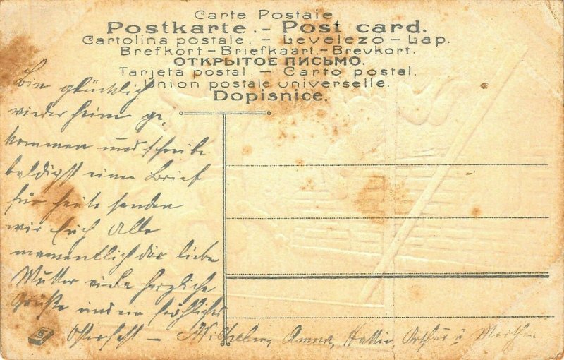 SWITZERLANDEASTER GREETINGSGNOMES PLAYING-SOMERSAULTING-EMBOSSED GILT POSTCARD