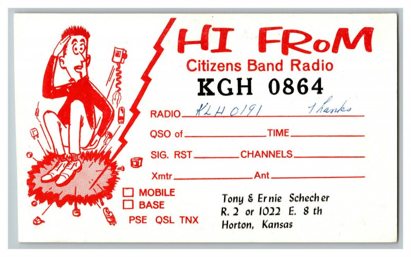 Postcard QSL Radio Card From Horton Kansas KGH 0864 