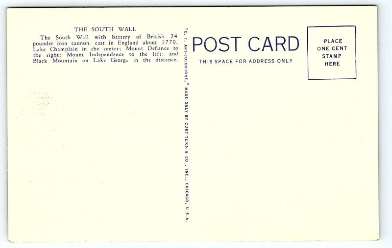 1934 FORT TICONDEROGA NEW YORK NY THE SOUTH WALL CANNONS POSTCARD P2603