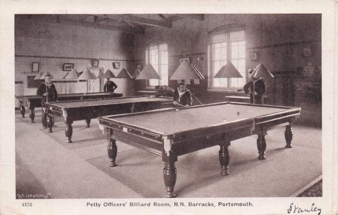 Petty Officers Billiards Room Portsmouth Barracks Old Postcard
