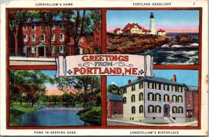 Historical Sites, Greetins From Portland ME Vintage Postcard Q76